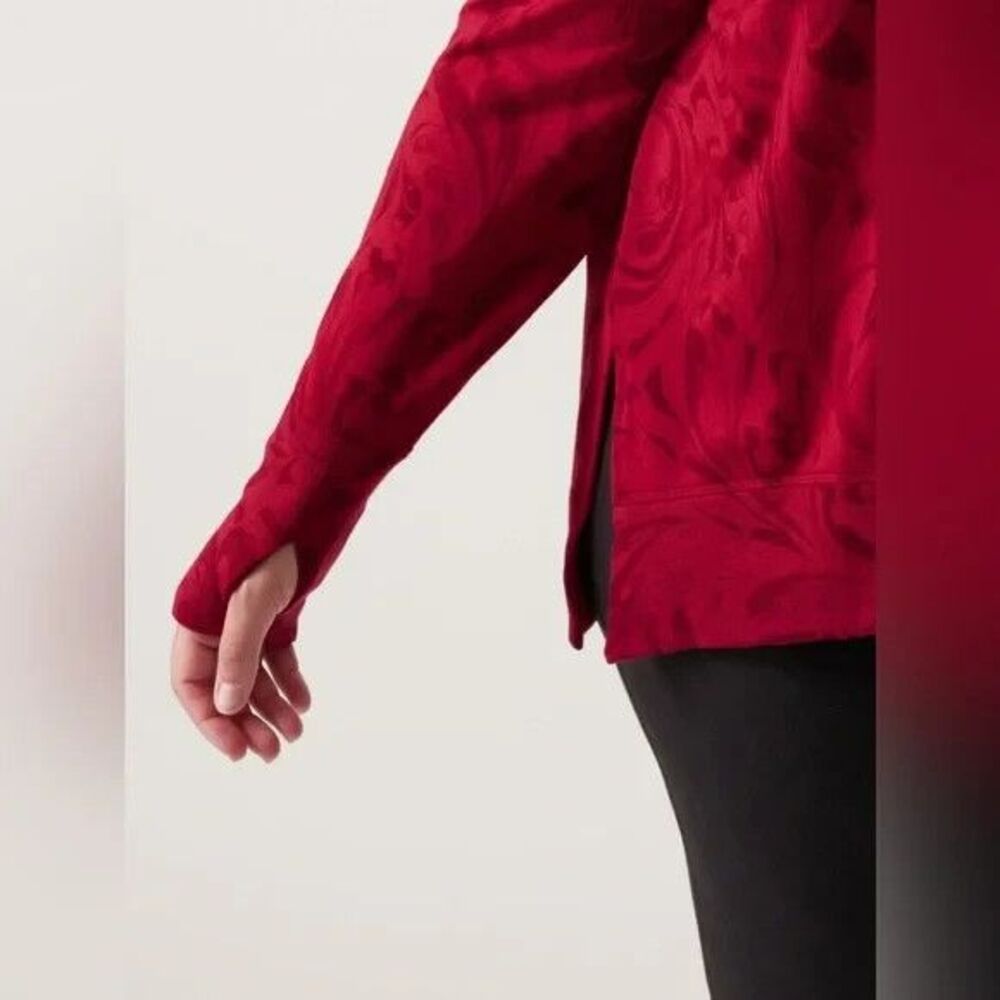 Athleta Womens Coaster Luxe Sweatshirt Large Red Paisley Pullover Athleisure Top - Picture 6 of 16